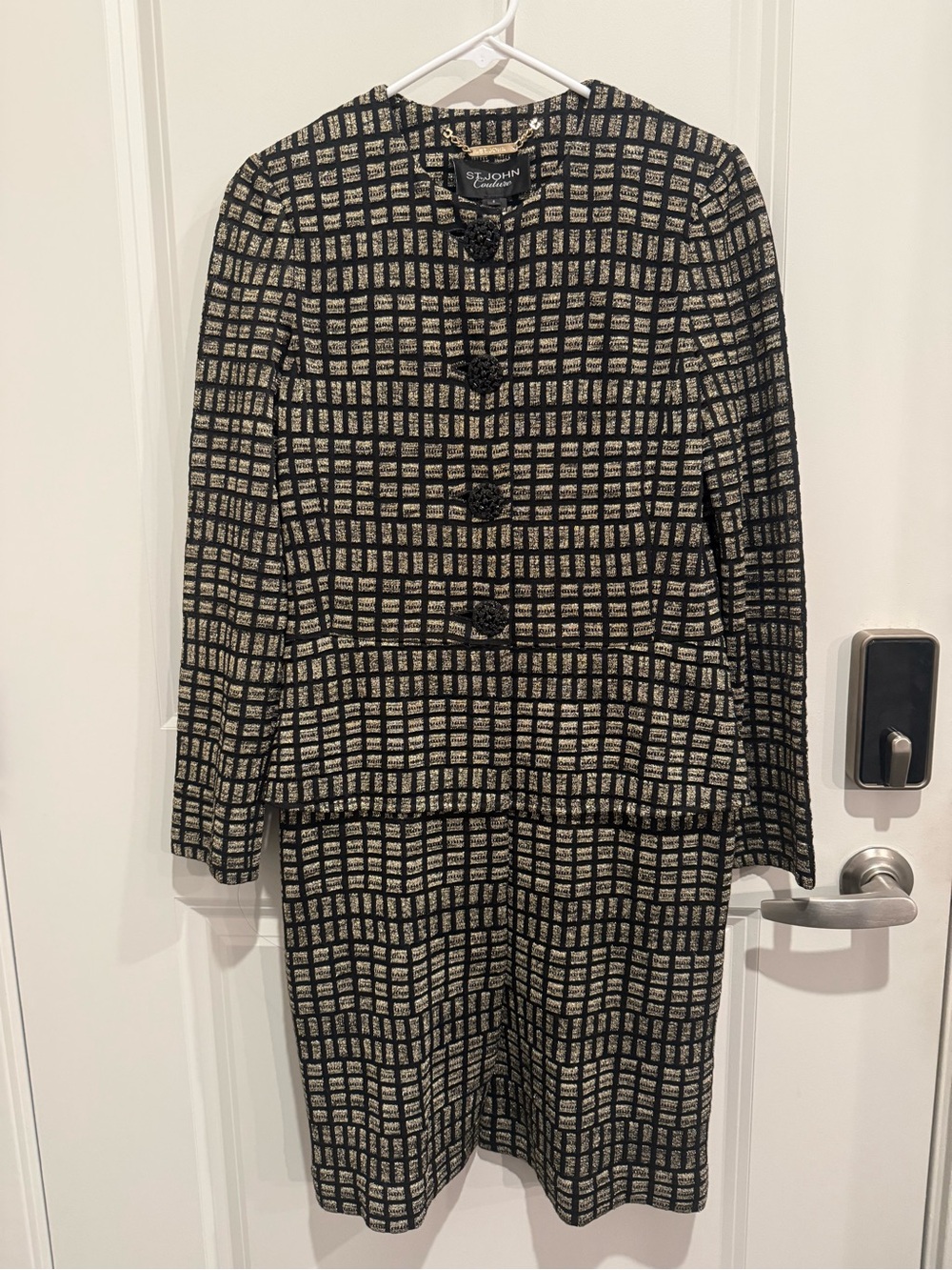 RARE!!!!NWT $2400 St. John Couture Mock Suit Dress Metallic Gold Grid Size 6 - Picture 8 of 10